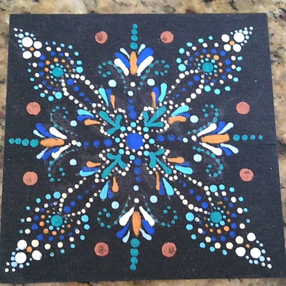 Hand Painted Mandala 4"x4" wood square